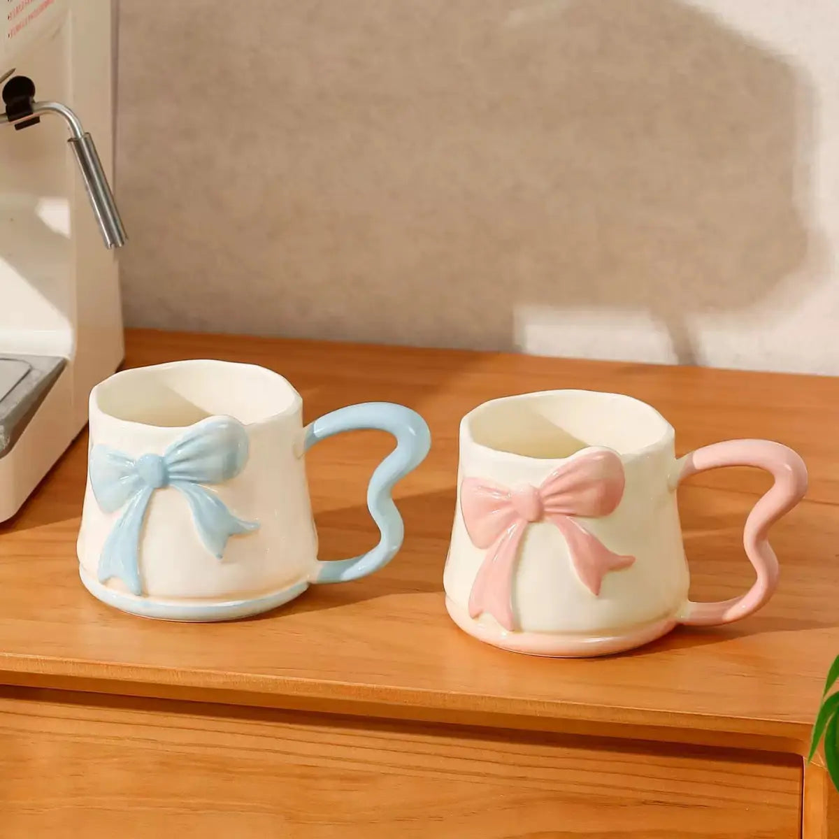 3D Bow Ceramic Mug Cute Ribbon Coffee Cup with Butterfly Handle