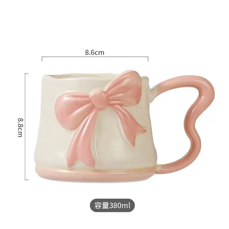 3D Bow Ceramic Mug Cute Ribbon Coffee Cup with Butterfly Handle