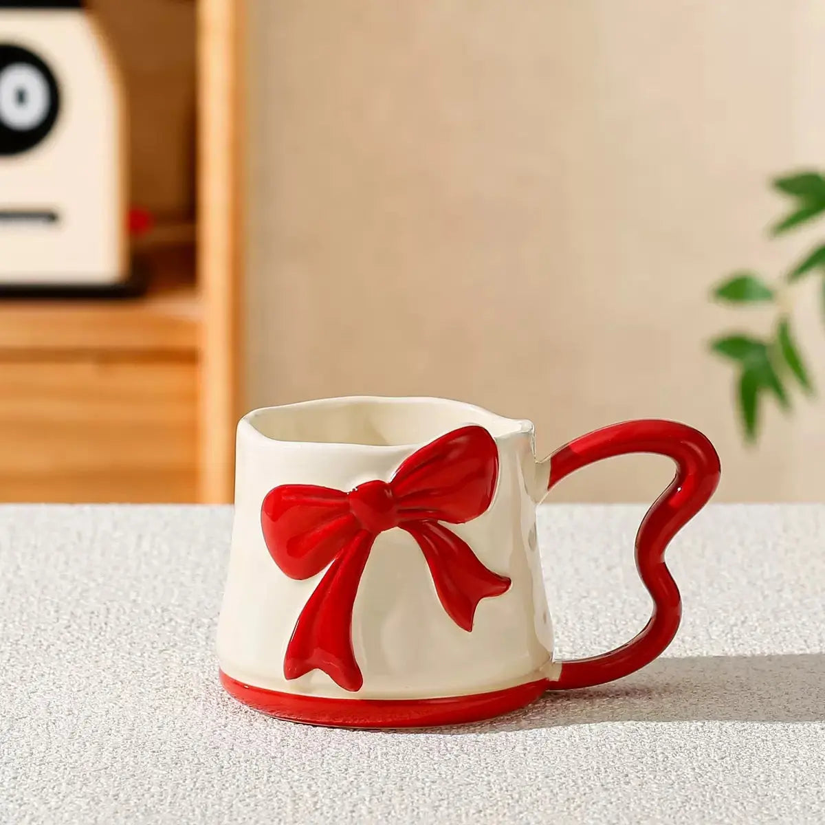 3D Bow Ceramic Mug Cute Ribbon Coffee Cup with Butterfly Handle