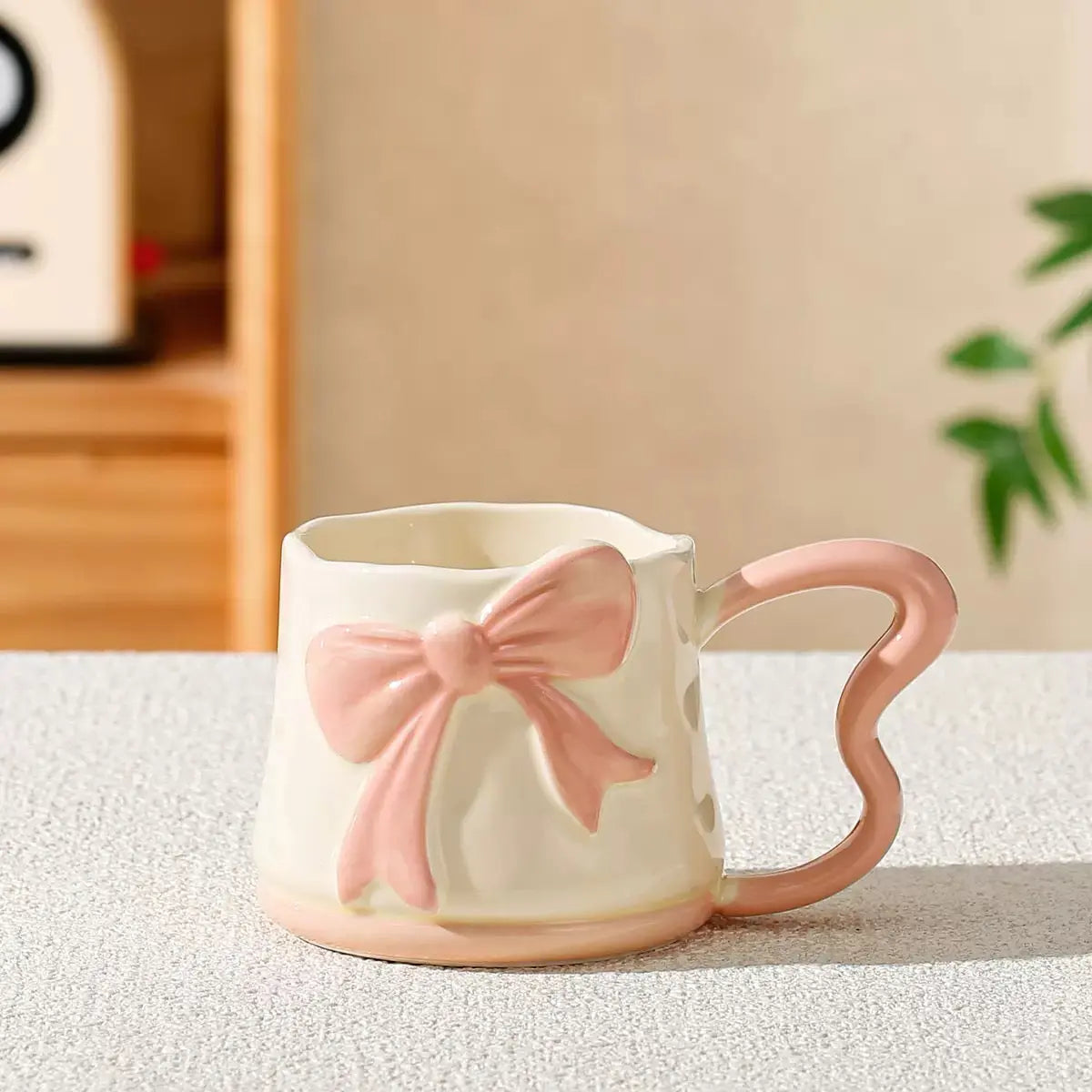 3D Bow Ceramic Mug Cute Ribbon Coffee Cup with Butterfly Handle