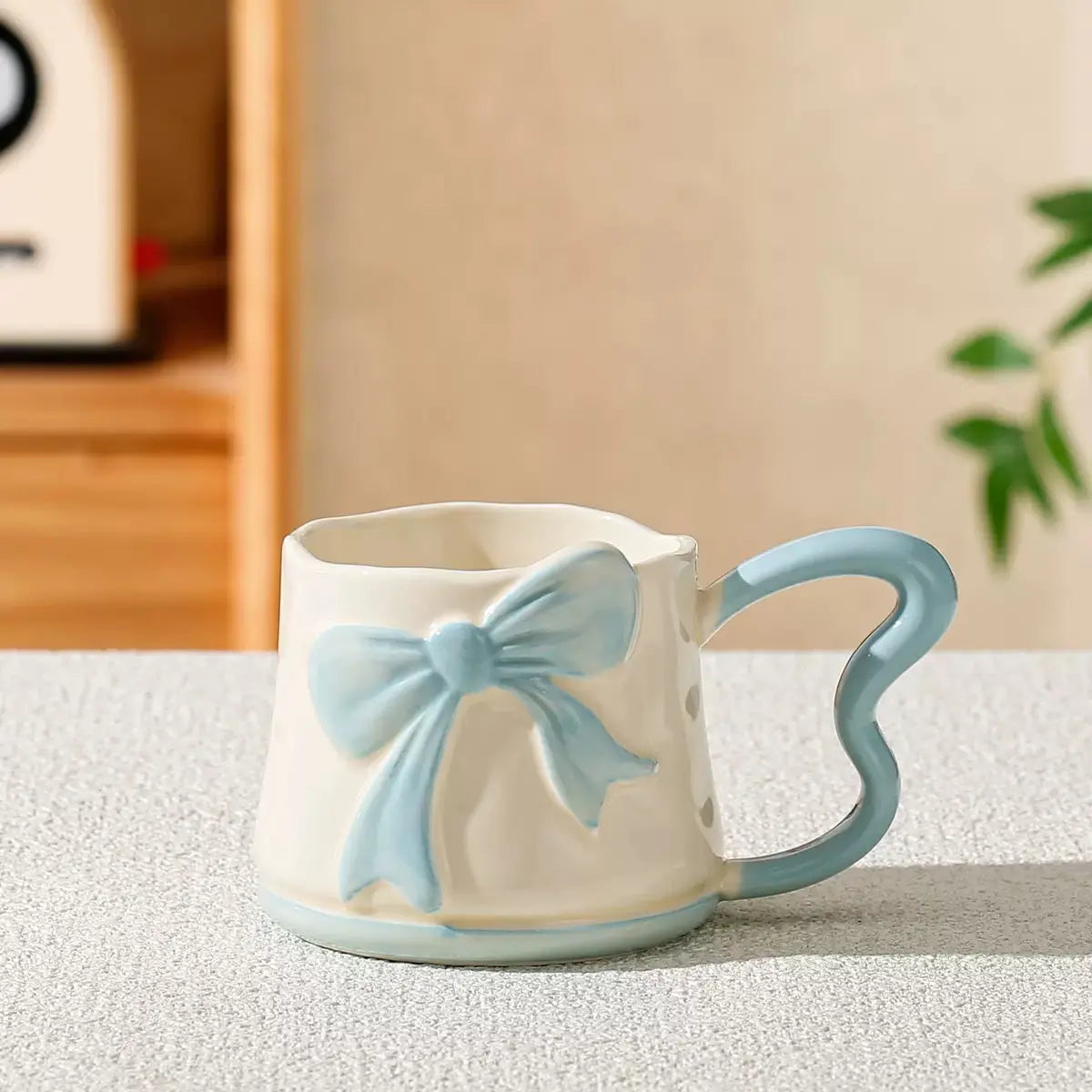 3D Bow Ceramic Mug Cute Ribbon Coffee Cup with Butterfly Handle