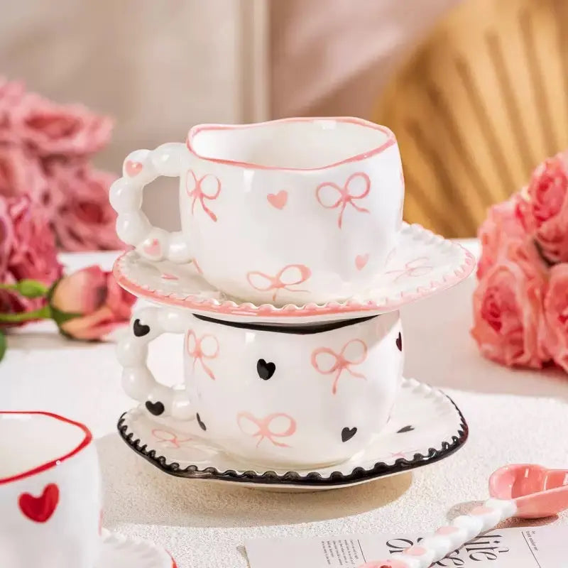 Bow & Heart Ceramic Coffee Cup with Saucer 300ml