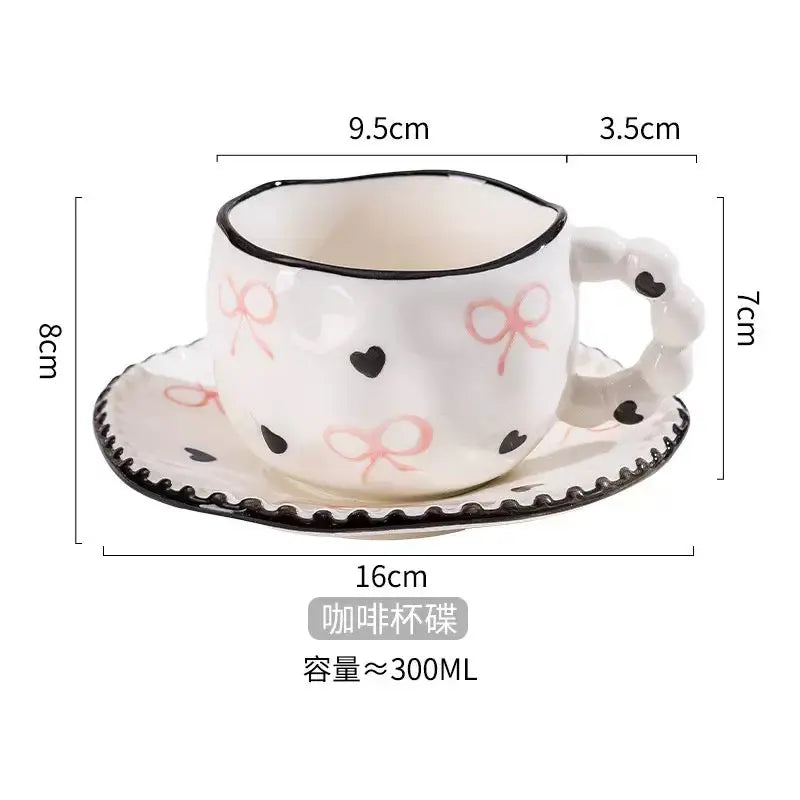 Bow & Heart Ceramic Coffee Cup with Saucer 300ml