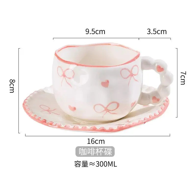 Bow & Heart Ceramic Coffee Cup with Saucer 300ml