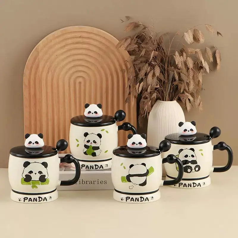 Cute Panda Ceramic Mug with 3D Lid & Spoon