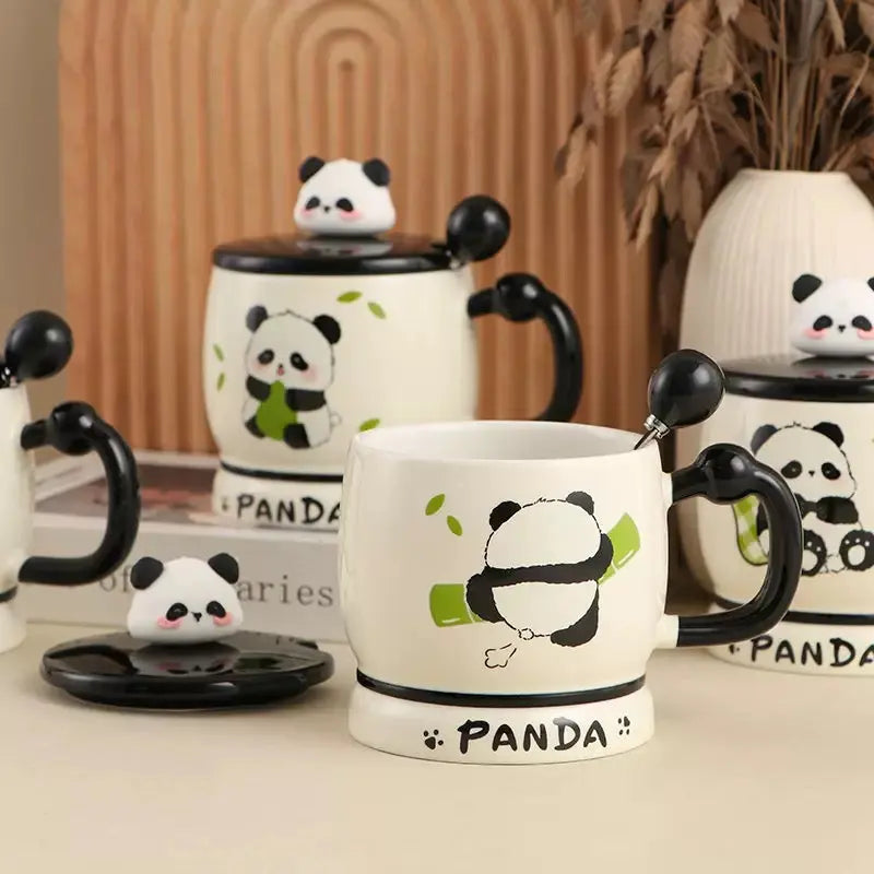Cute Panda Ceramic Mug with 3D Lid & Spoon