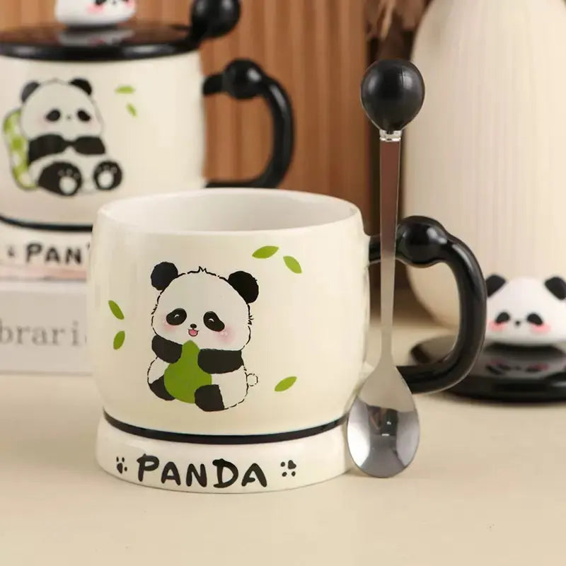 Cute Panda Ceramic Mug with 3D Lid & Spoon