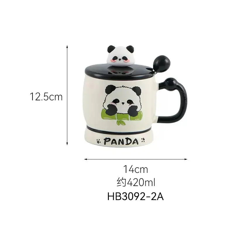 Cute Panda Ceramic Mug with 3D Lid & Spoon