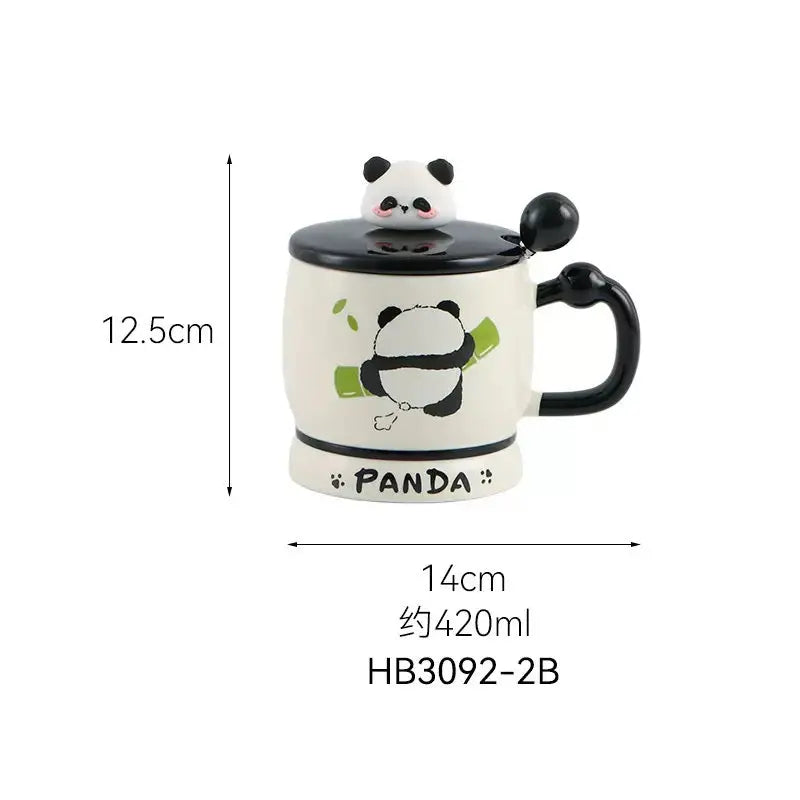 Cute Panda Ceramic Mug with 3D Lid & Spoon