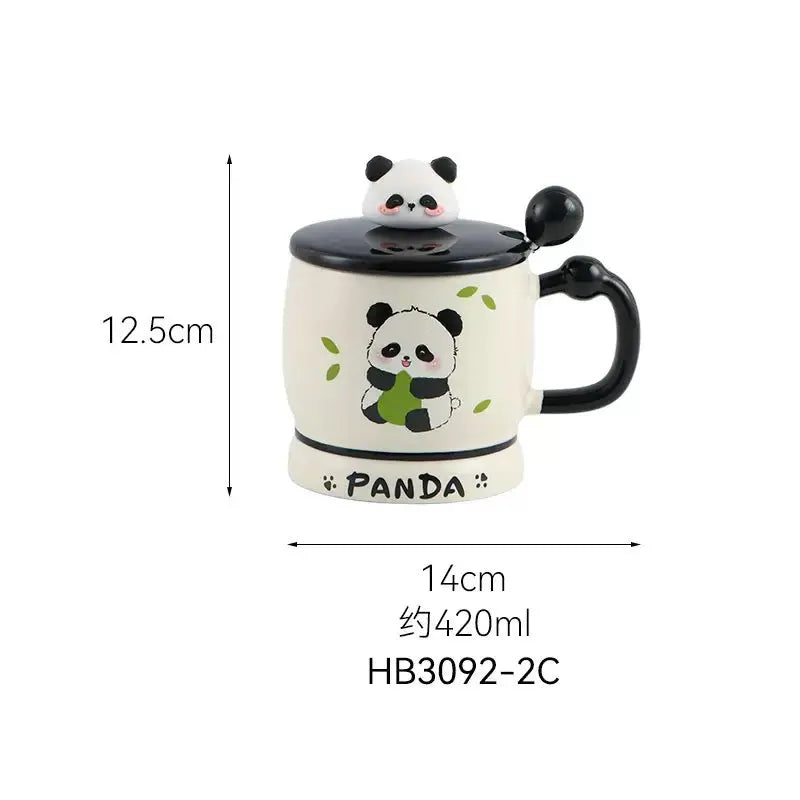 Cute Panda Ceramic Mug with 3D Lid & Spoon