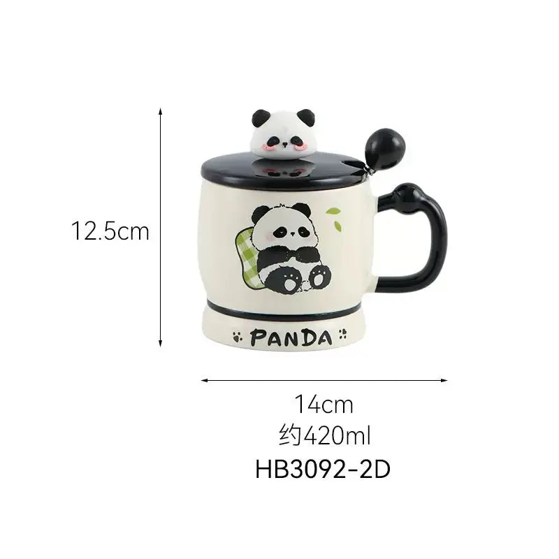 Cute Panda Ceramic Mug with 3D Lid & Spoon