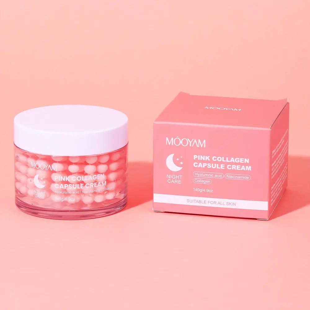 Mooyam Pink Collagen Capsule Night Cream Hyaluronic Acid & Niacinamide Deep Moisturizing Brightening Face Cream (140g) Sparkels  Sparkels