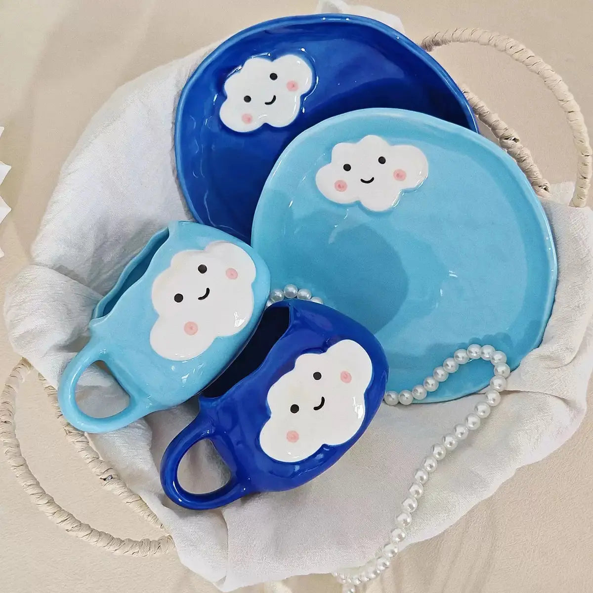 Smiley Cloud Ceramic Cup with Saucer 250ml