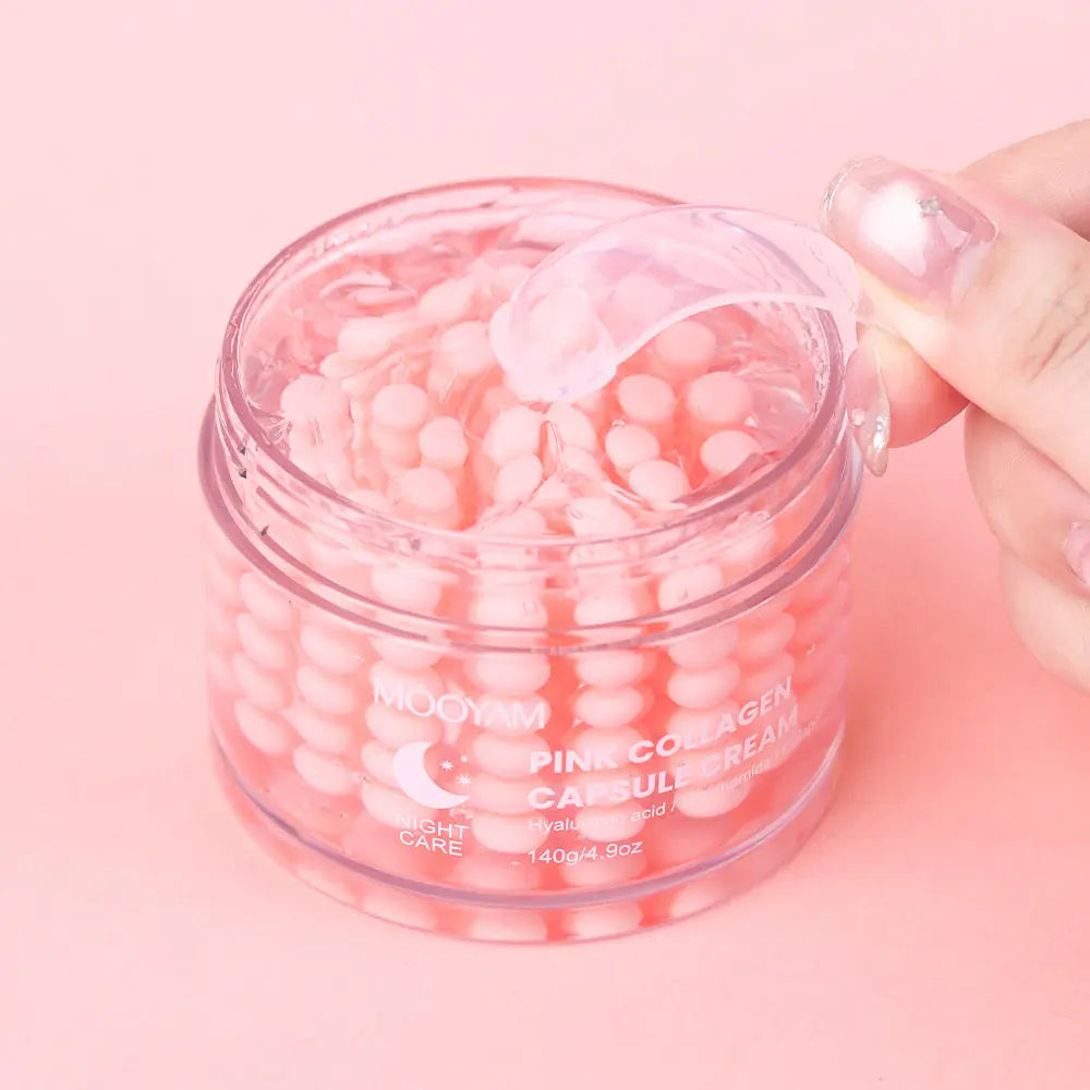 Mooyam Pink Collagen Capsule Night Cream Hyaluronic Acid & Niacinamide Deep Moisturizing Brightening Face Cream (140g) Sparkels  Sparkels
