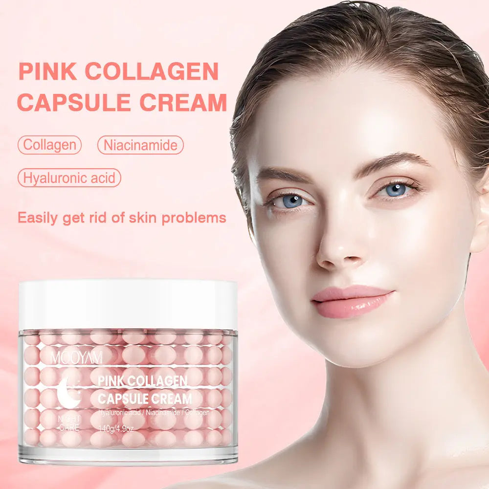 Mooyam Pink Collagen Capsule Night Cream Hyaluronic Acid & Niacinamide Deep Moisturizing Brightening Face Cream (140g) Sparkels  Sparkels