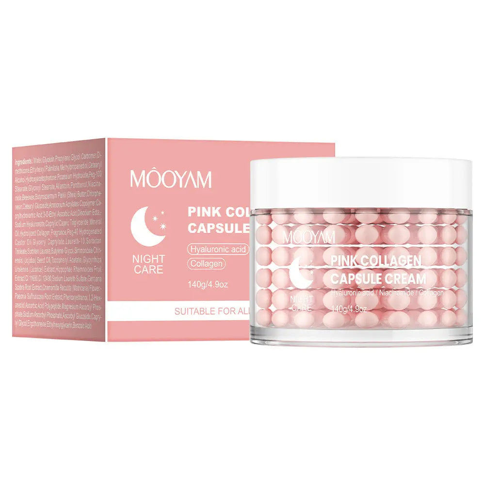 Mooyam Pink Collagen Capsule Night Cream Hyaluronic Acid & Niacinamide Deep Moisturizing Brightening Face Cream (140g) Sparkels  Sparkels