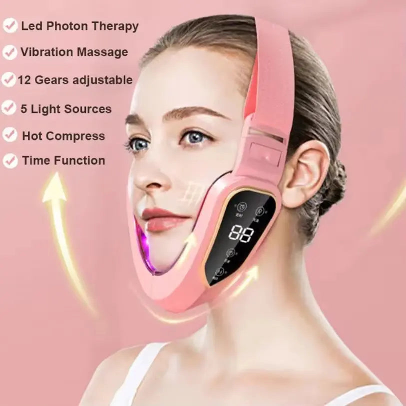 LED Photon Therapy Face Lifting Belt V-Shape Jawline Tightening, 12 Gear Vibration Massage & Hot Compress Sparkels  Sparkels