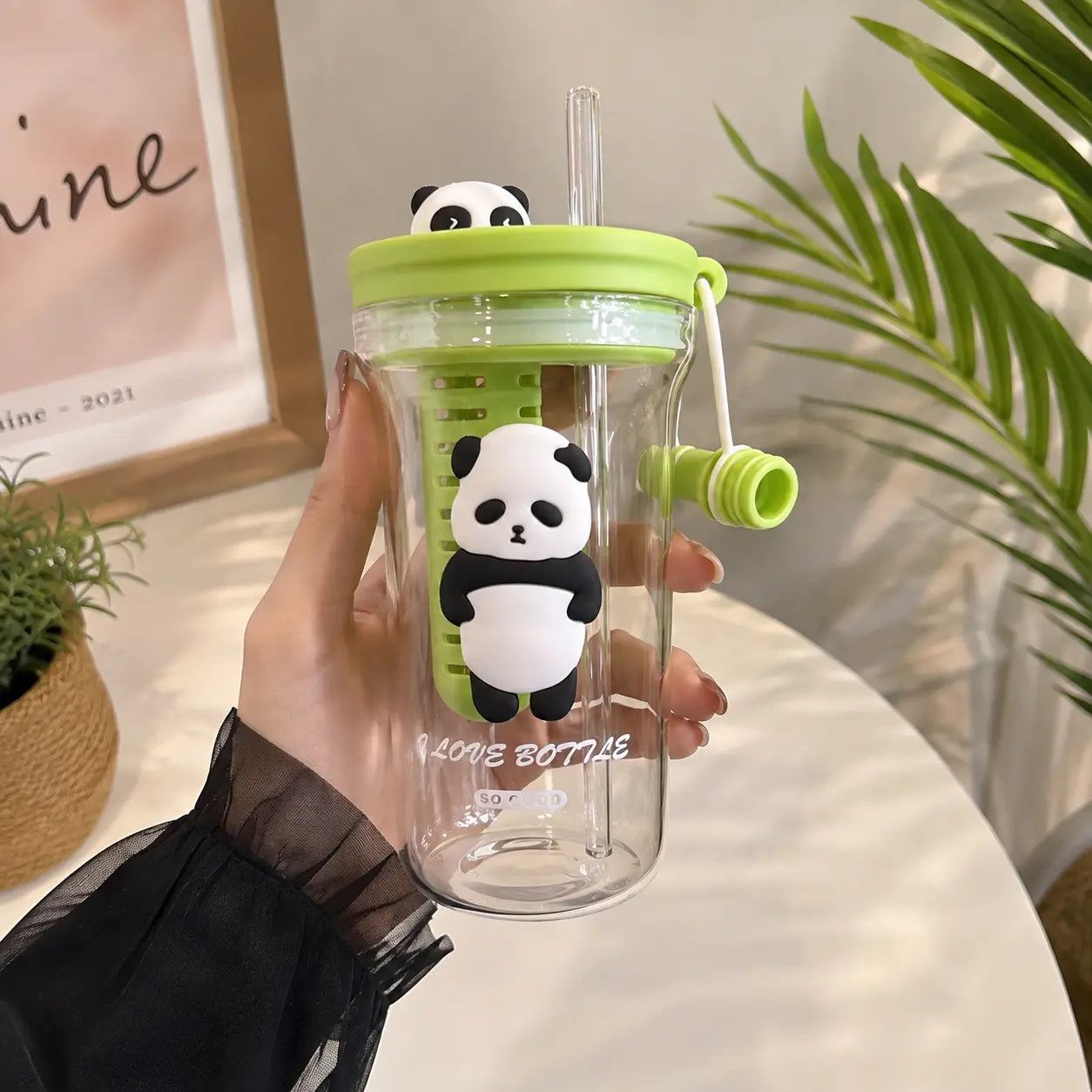 Cute Panda Fruit Infuser Water Bottle with Straw