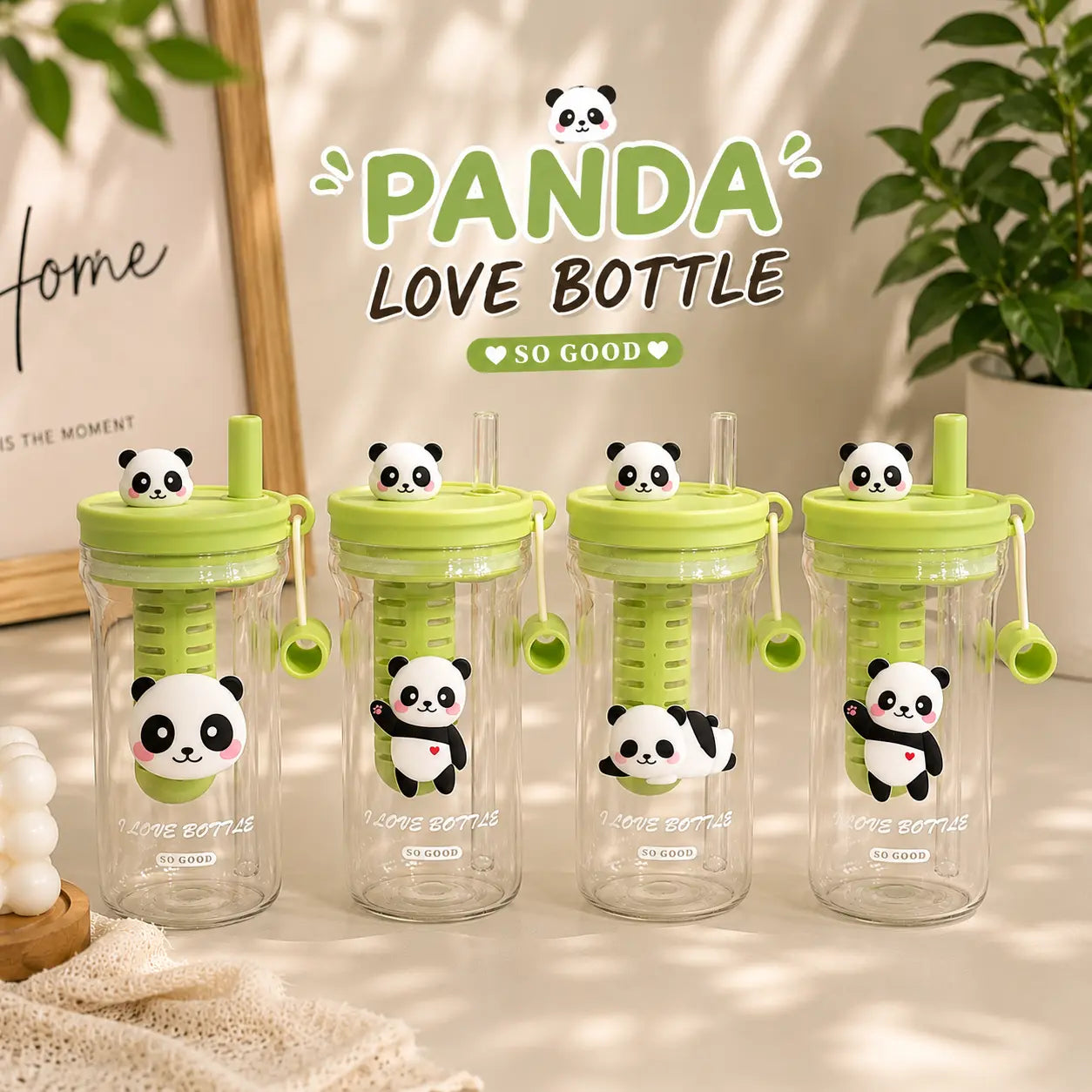 Cute Panda Fruit Infuser Water Bottle with Straw