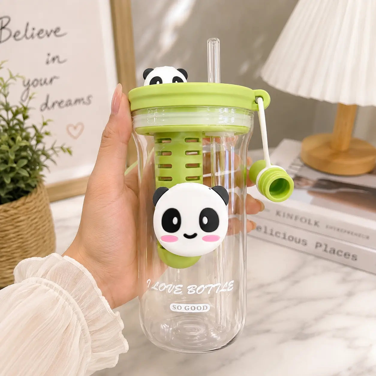 Cute Panda Fruit Infuser Water Bottle with Straw