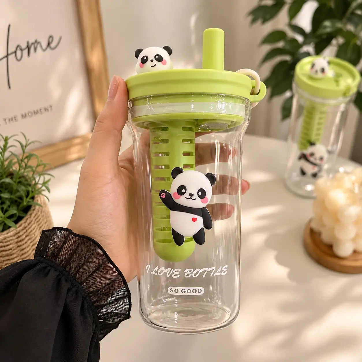 Cute Panda Fruit Infuser Water Bottle with Straw
