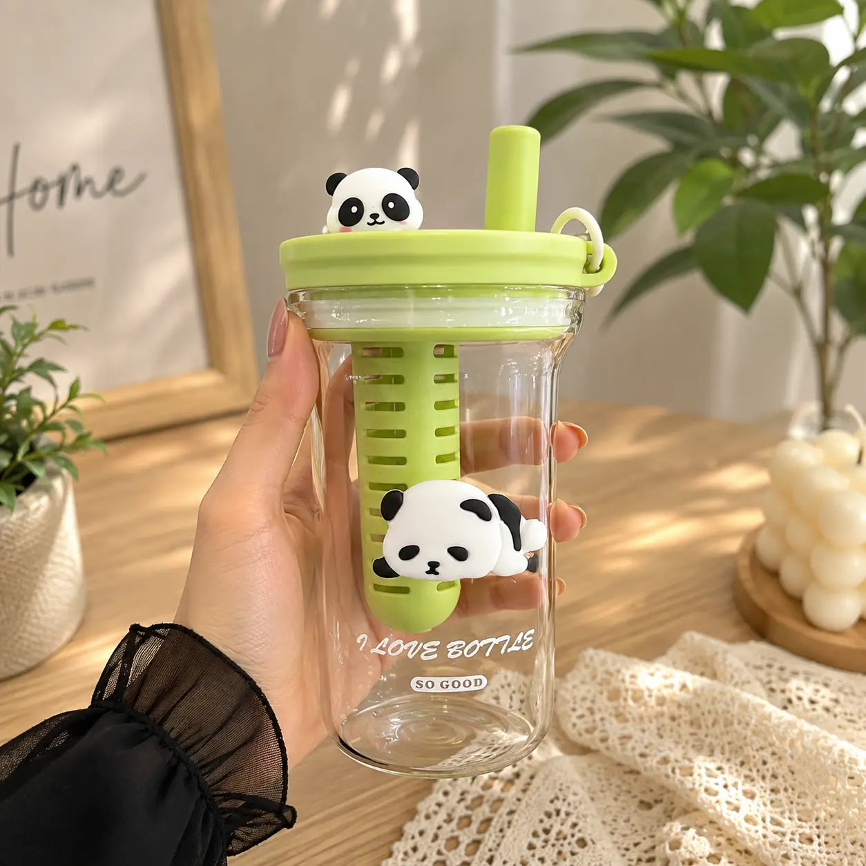 Cute Panda Fruit Infuser Water Bottle with Straw