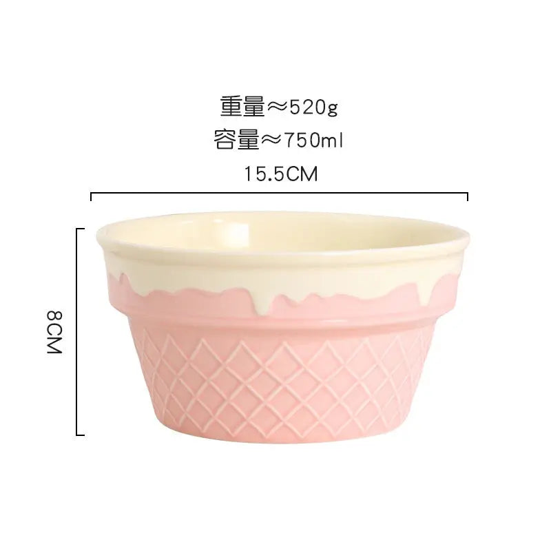 Ice Cream Cone Ceramic Bowl & Cup Set Pastel Pink Dessert Bowl, Snack Cup, Breakfast Bowl, Ice Cream Plate Cute Kitchen Tableware Collection Sparkels  Sparkels