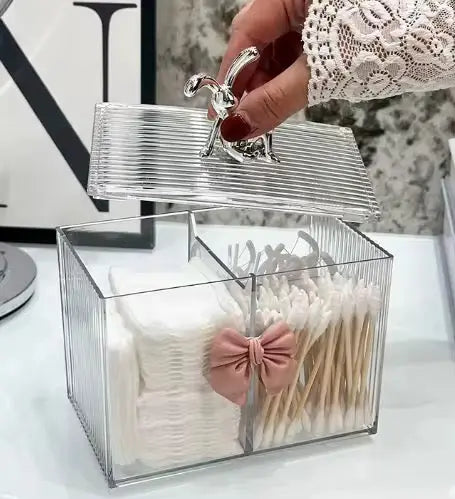 Luxury Acrylic Cotton Swab Storage Box with Bunny Lid Q Tip & Cotton Pad Organizer Sparkels  Sparkels
