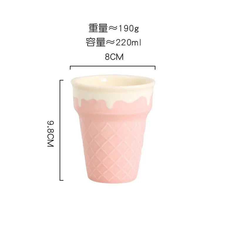 Ice Cream Cone Ceramic Bowl & Cup Set Pastel Pink Dessert Bowl, Snack Cup, Breakfast Bowl, Ice Cream Plate Cute Kitchen Tableware Collection Sparkels  Sparkels