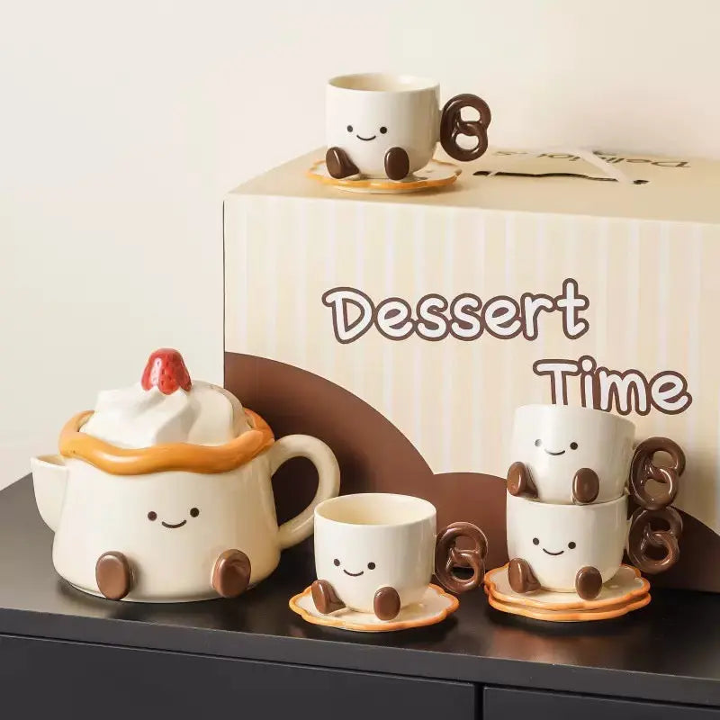 Cute Dessert Tea Set with Teapot, 4 Cups & Saucers Gift Box Set