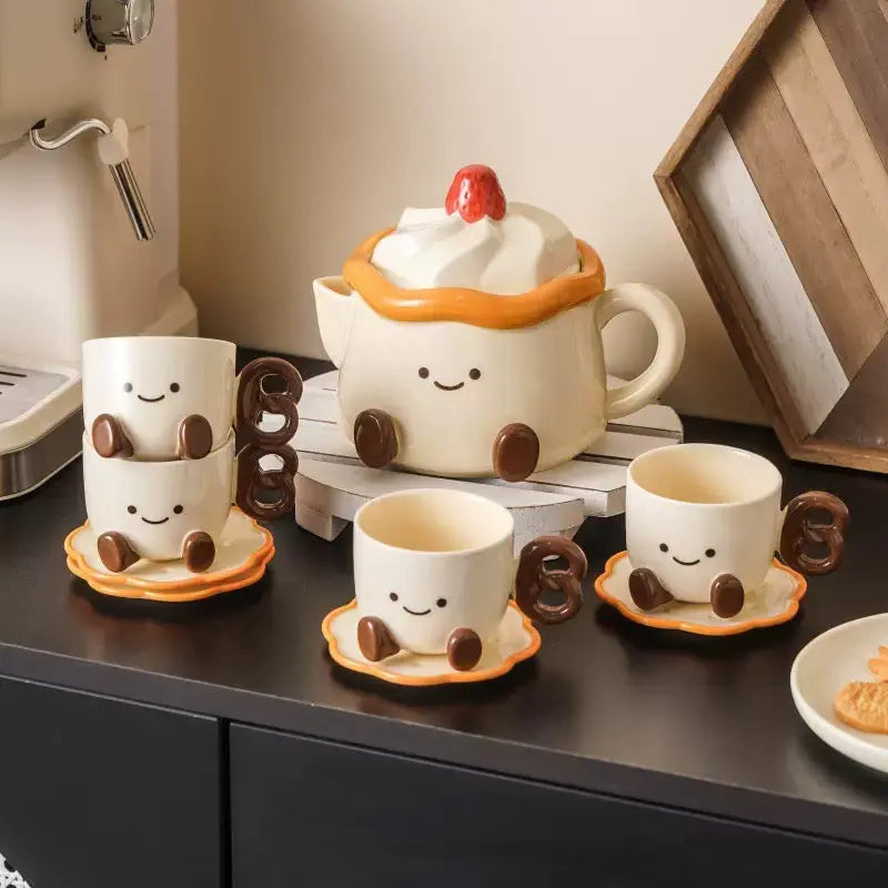 Cute Dessert Tea Set with Teapot, 4 Cups & Saucers Gift Box Set