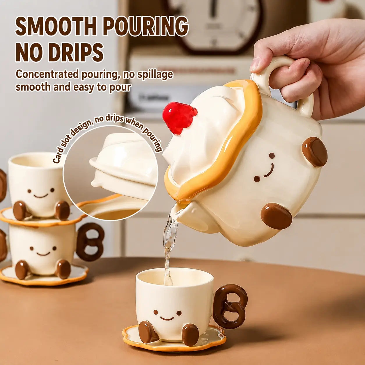 Cute Dessert Tea Set with Teapot, 4 Cups & Saucers Gift Box Set