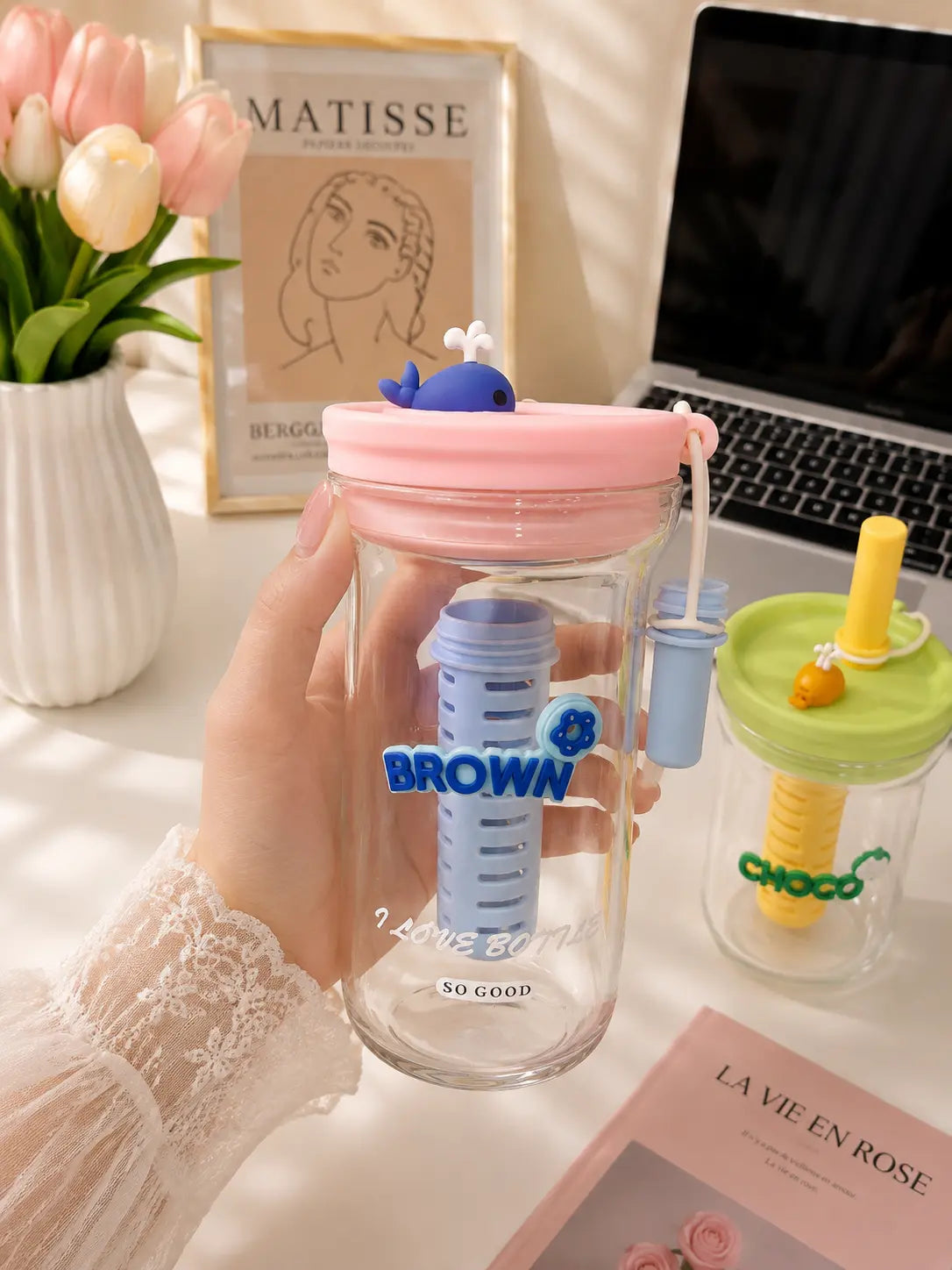 Cute Whale Infuser Water Bottle with Straw