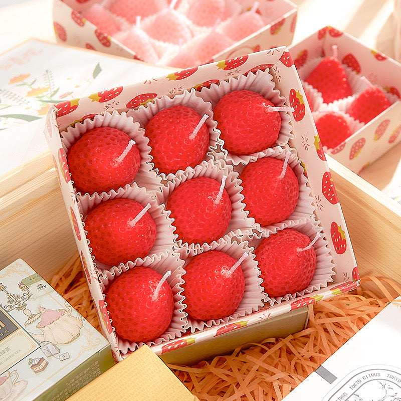 9pcs Strawberry Shape Scented Candles