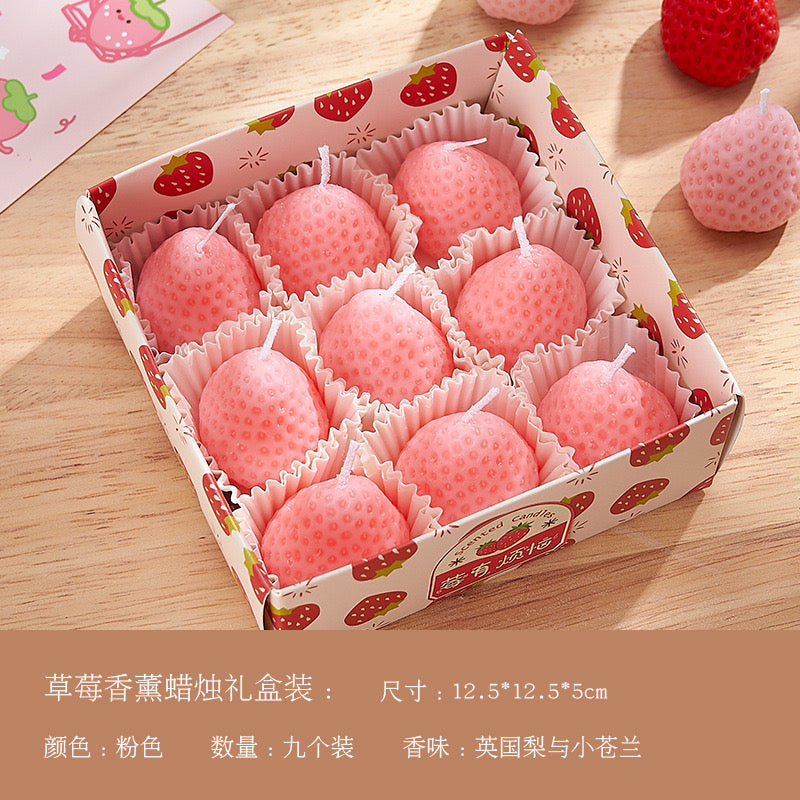 9pcs Strawberry Shape Scented Candles