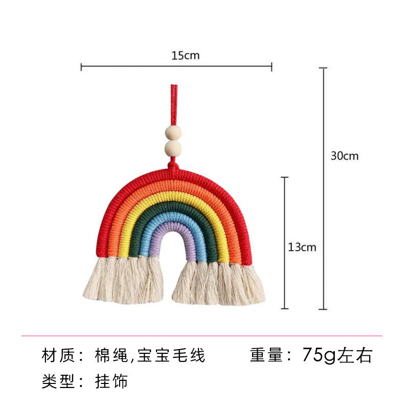 Handmade Woven Cotton Rope Rainbow Tassels Bead Boho Style Pendants Rainbow Children'S Room Wall Hanging Holiday Decoration