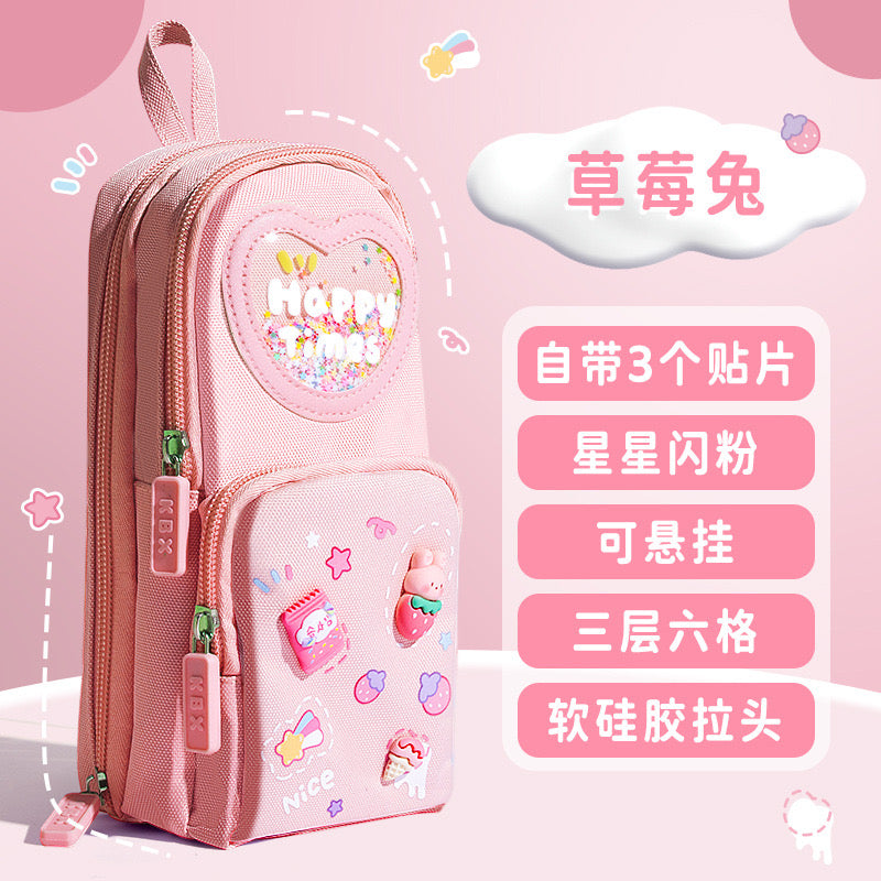 Three Layer Backpack Shape Pencil Case Large Capacity Cute Cartoon