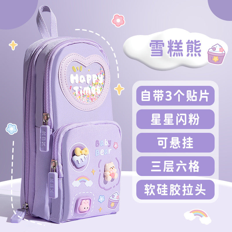 Three Layer Backpack Shape Pencil Case Large Capacity Cute Cartoon