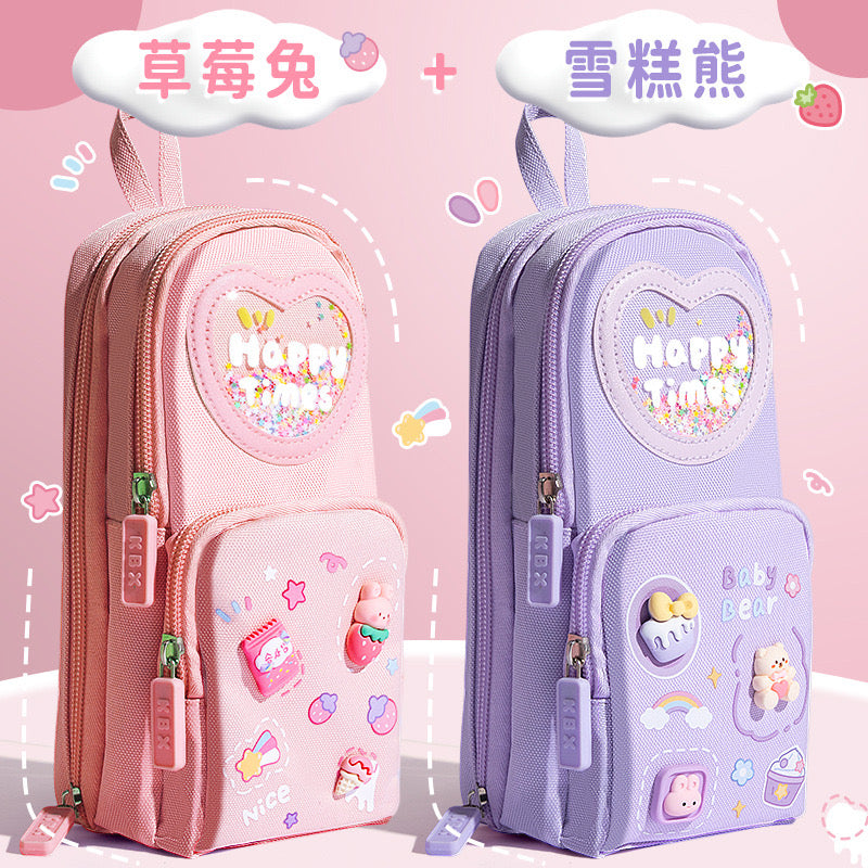 Three Layer Backpack Shape Pencil Case Large Capacity Cute Cartoon