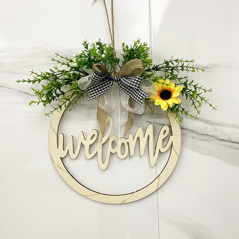 Welcome Round With Leaf & Led Fairy Light Hanging Plaque Sign