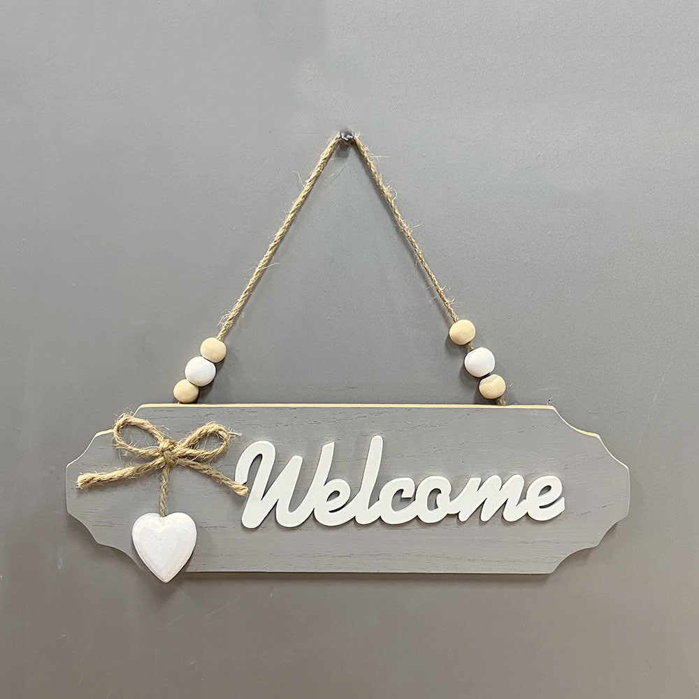 Rustic Wooden Welcome Sign with Heart Charm Hanging Plaque Sign