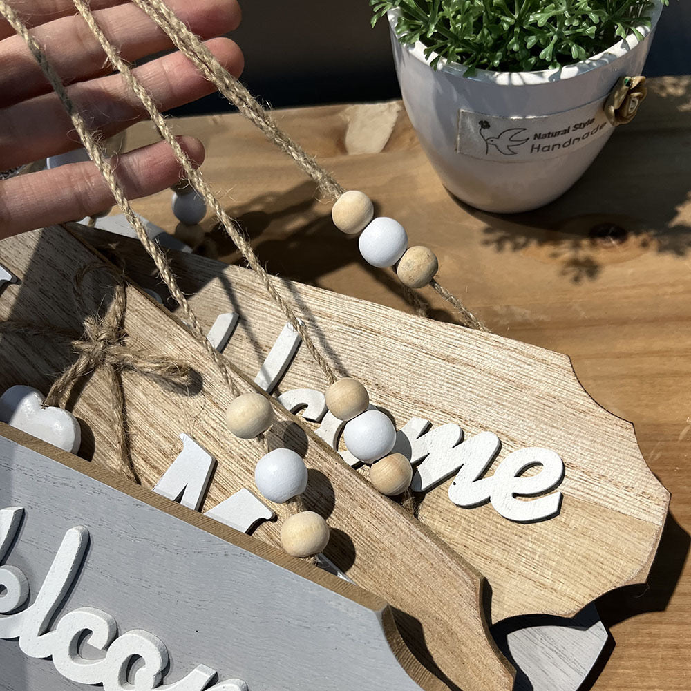 Rustic Wooden Welcome Sign with Heart Charm Hanging Plaque Sign