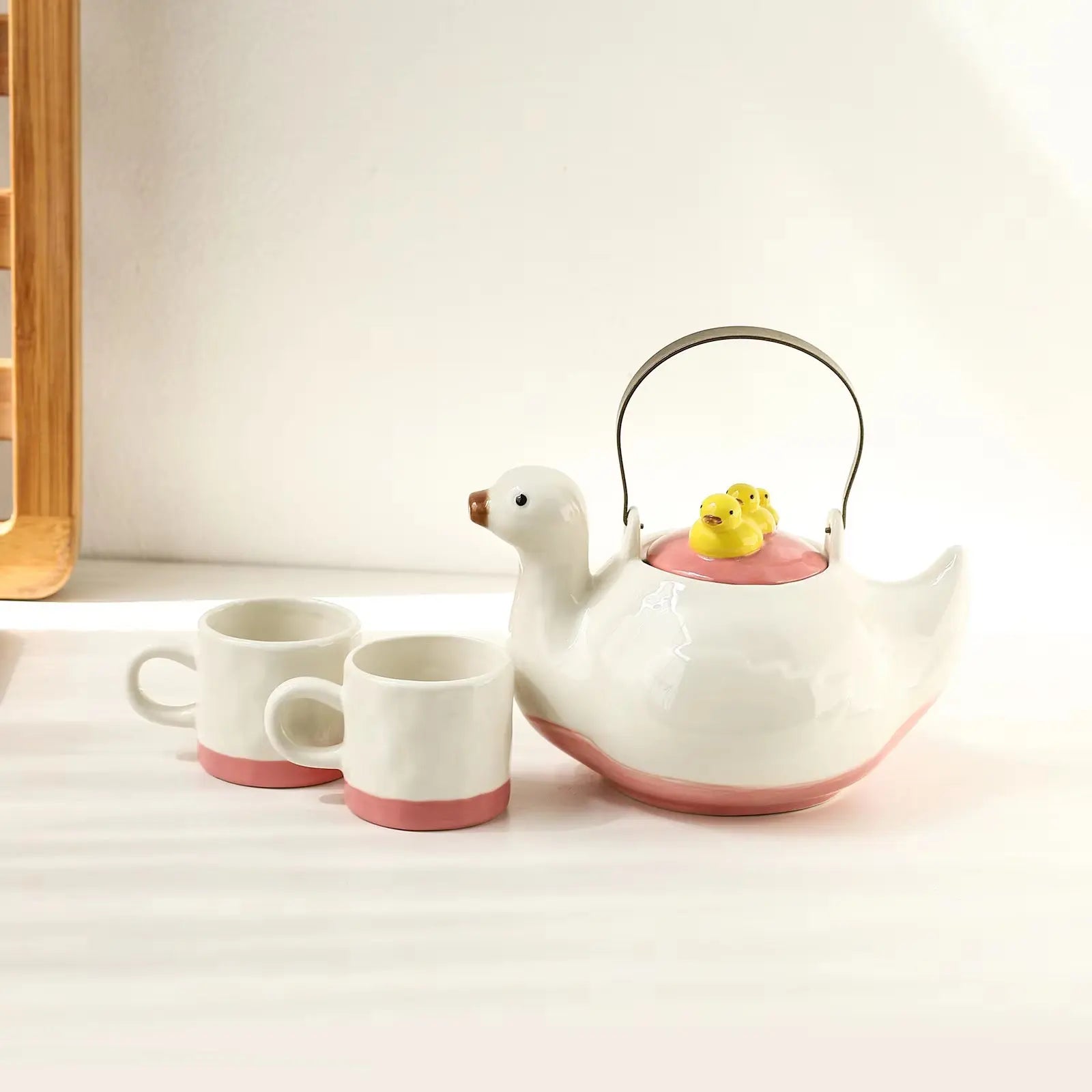 Cute Duck Ceramic Tea Set Duck Teapot with 2 Cups