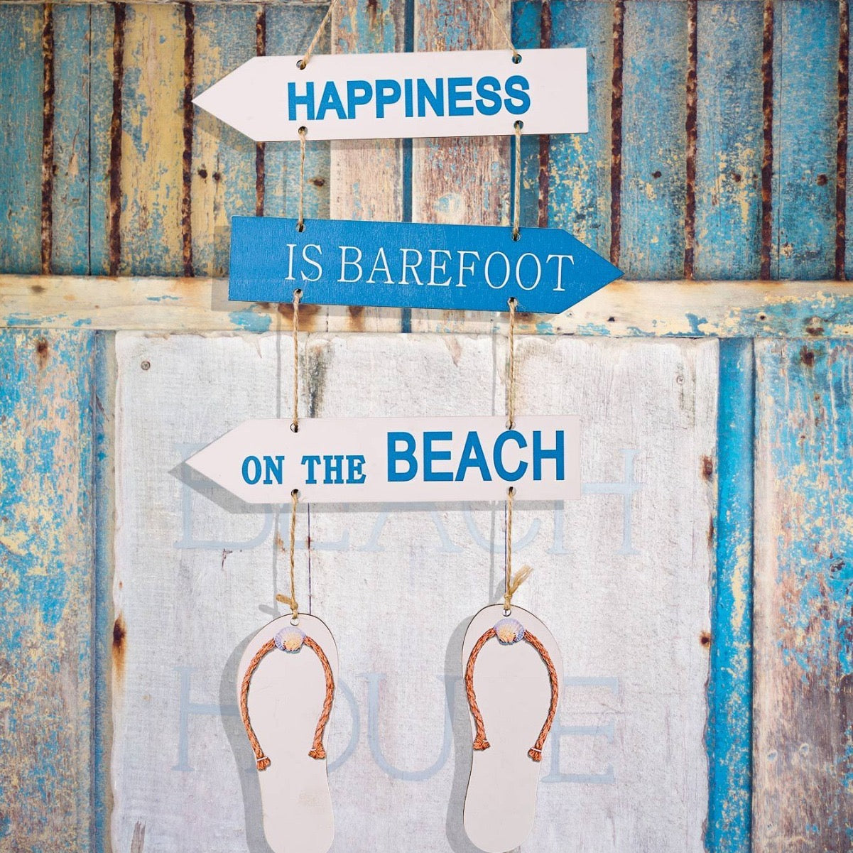 Happiness Is Barefoot On The Beach Hanging Plaque Sign