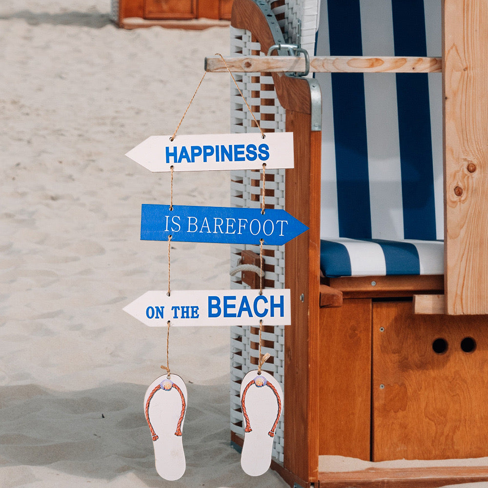 Happiness Is Barefoot On The Beach Hanging Plaque Sign