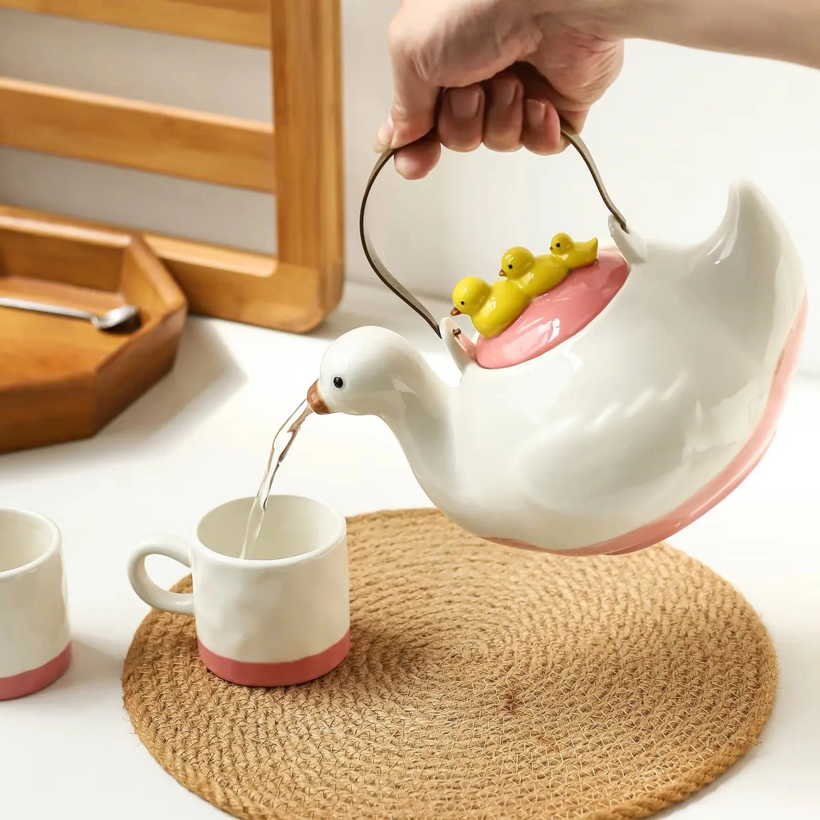Cute Duck Ceramic Tea Set Duck Teapot with 2 Cups