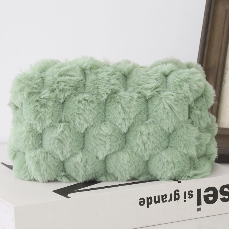 Square Fluffy Fur Travel Cosmetic Bag