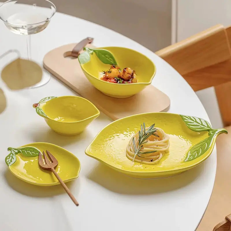 Lemon Shaped Ceramic Serving Plate & Bowl Collection
