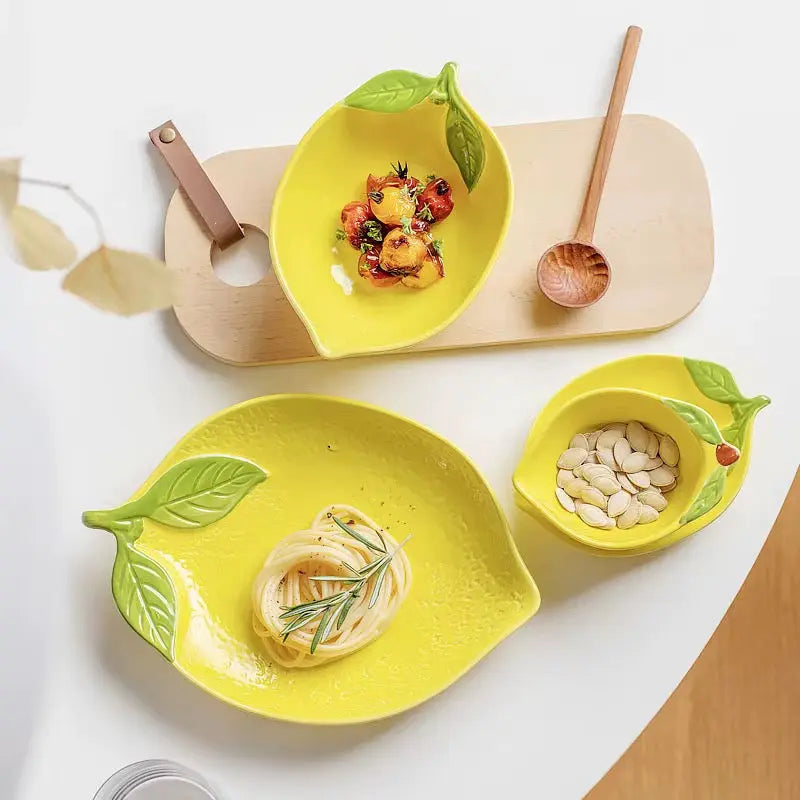 Lemon Shaped Ceramic Serving Plate & Bowl Collection