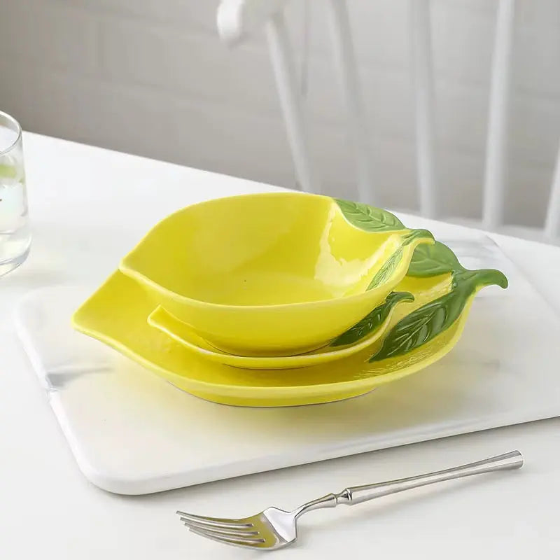 Lemon Shaped Ceramic Serving Plate & Bowl Collection